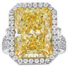 10 Carat Radiant Halo Diamond Ring Fancy Yellow 14K White Gold