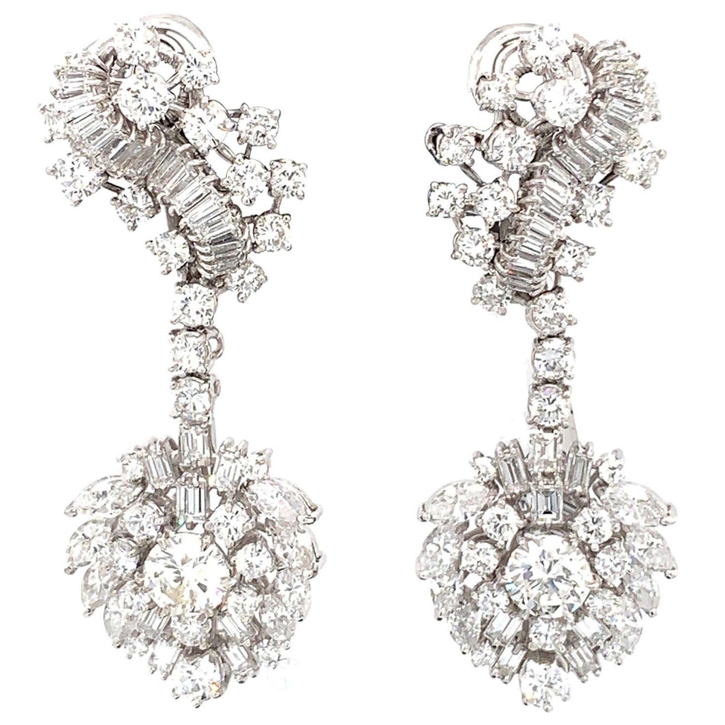 10 Carat Round and Fancy Shaped Diamond 18 Karat White Gold Cluster Earrings