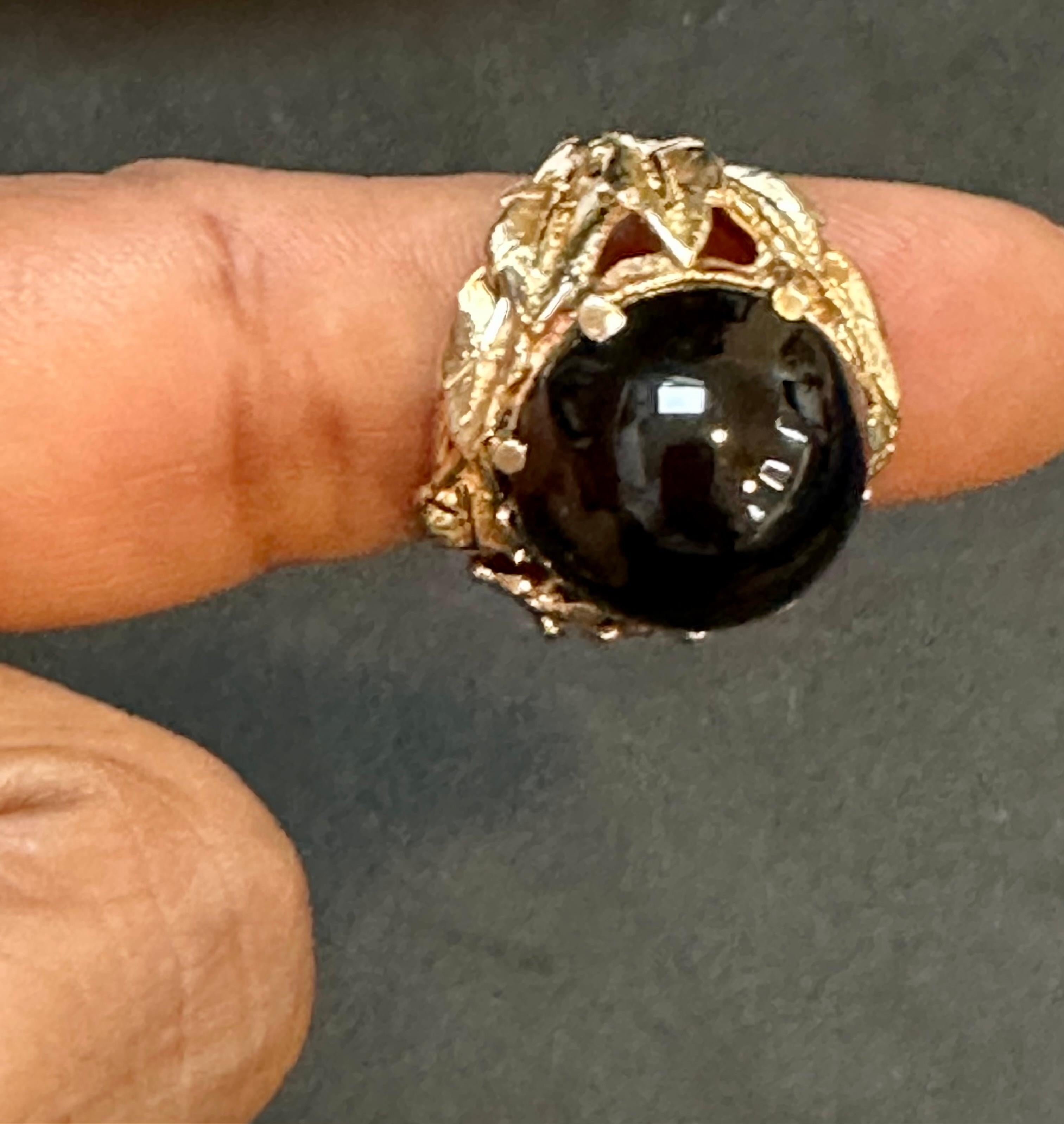 10 Carat Round Black Onyx Unisex Ring 14 Karat Yellow Gold Size 5.75 For Sale 6
