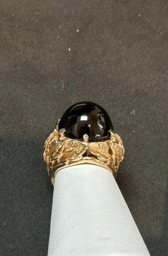 10 Carat Round Black Onyx Unisex Ring 14 Karat Yellow Gold Size 5.75