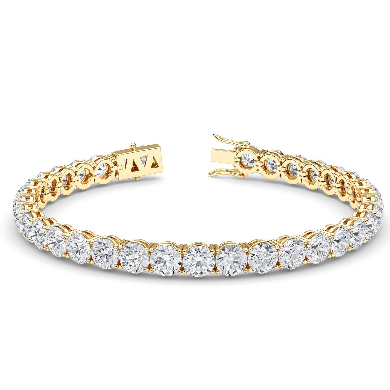 Contemporary 10.69 Carat Round Brilliant Cut Diamonds 18K Yellow Gold Tennis Bracelet For Sale