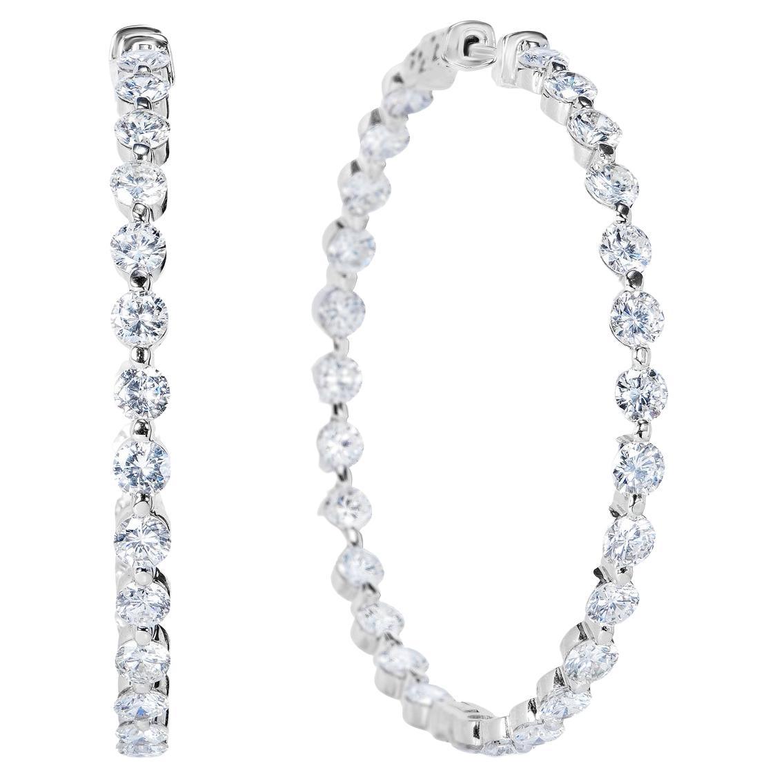 10 Carat Round Brilliant Diamond Hoop Earrings Certified For Sale
