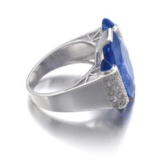 10 Carat Round Brilliant Statement Royal Blue Sapphire 14K White Gold