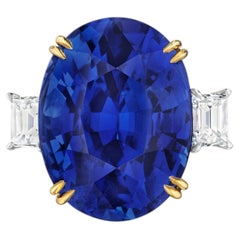 10 Carat Round Brilliant Statement Royal Blue Sapphire 14K White Gold