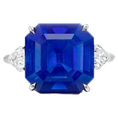 10 Carat Emerald Brilliant Statement Royal Blue Sapphire 14K White Gold