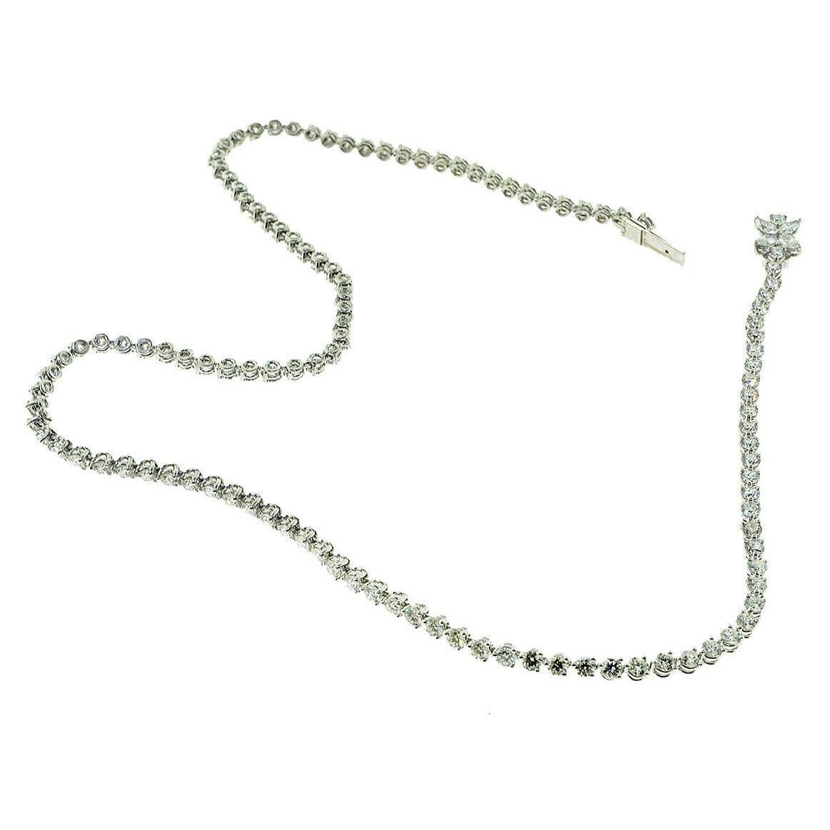 Brilliant Cut 10 Carat Round Diamond Tennis Necklace in White Gold