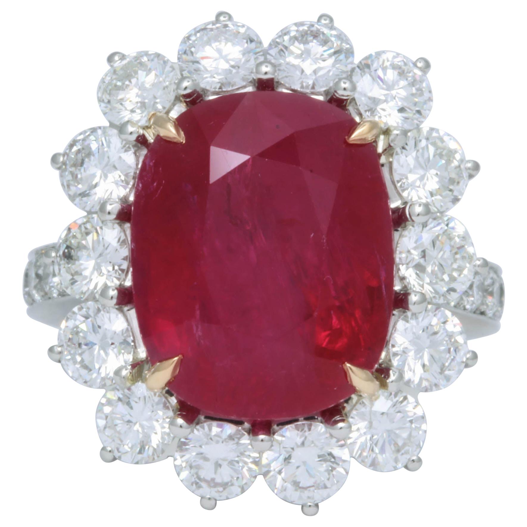 10 Carat Ruby and Diamond Cocktail Ring For Sale