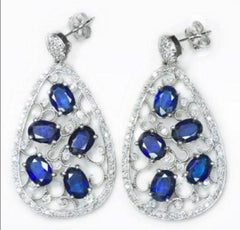 10 Carat Sapphire Dangle Diamond Art Deco Earrings