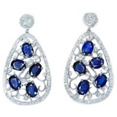 10 Carat Sapphire Dangle Diamond Art Deco Earrings