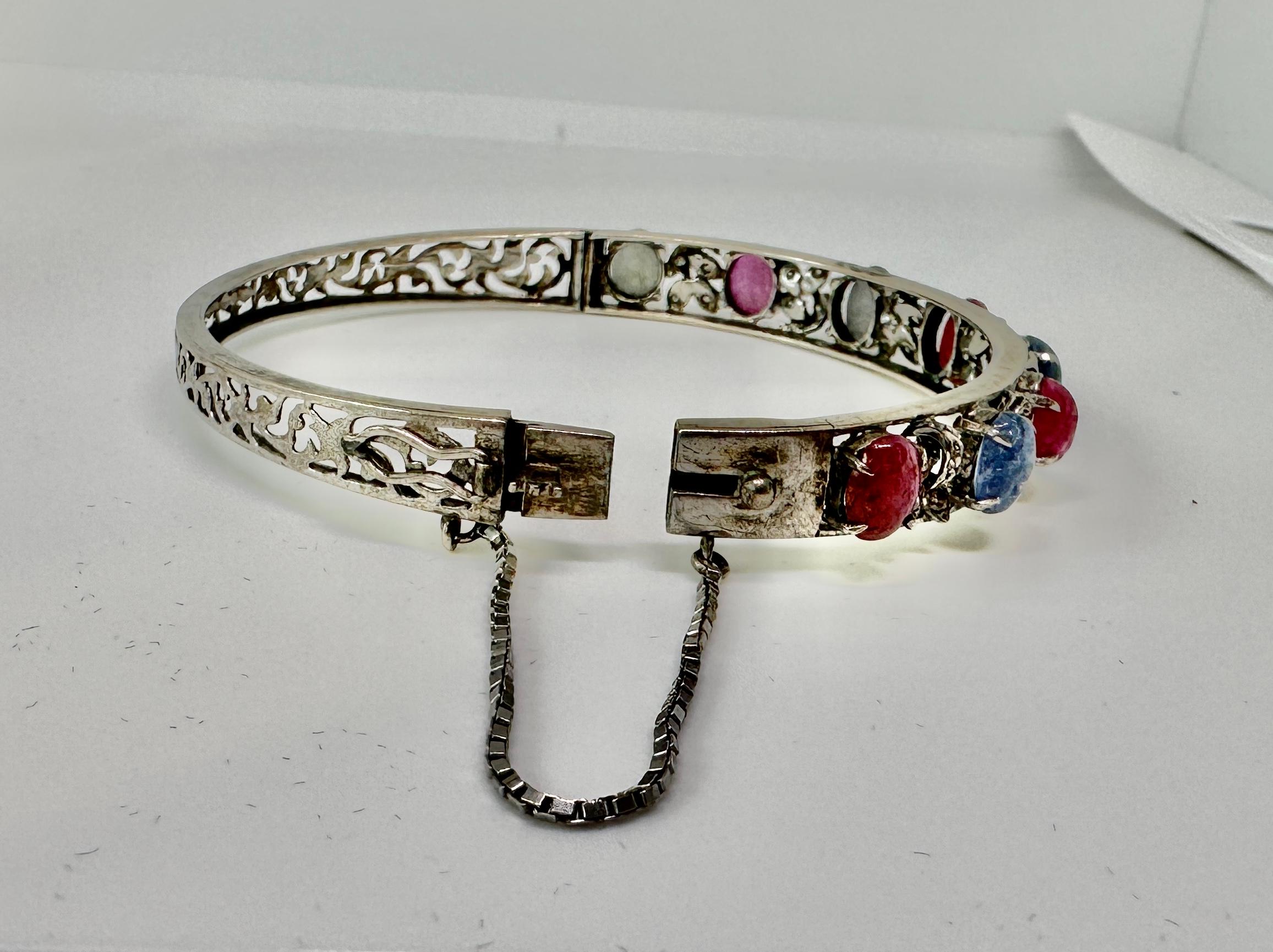 10 Karat Saphir-Armband aus altem Minenschliff mit natürlichen roten und blauen Sternsaphiren im Angebot 7