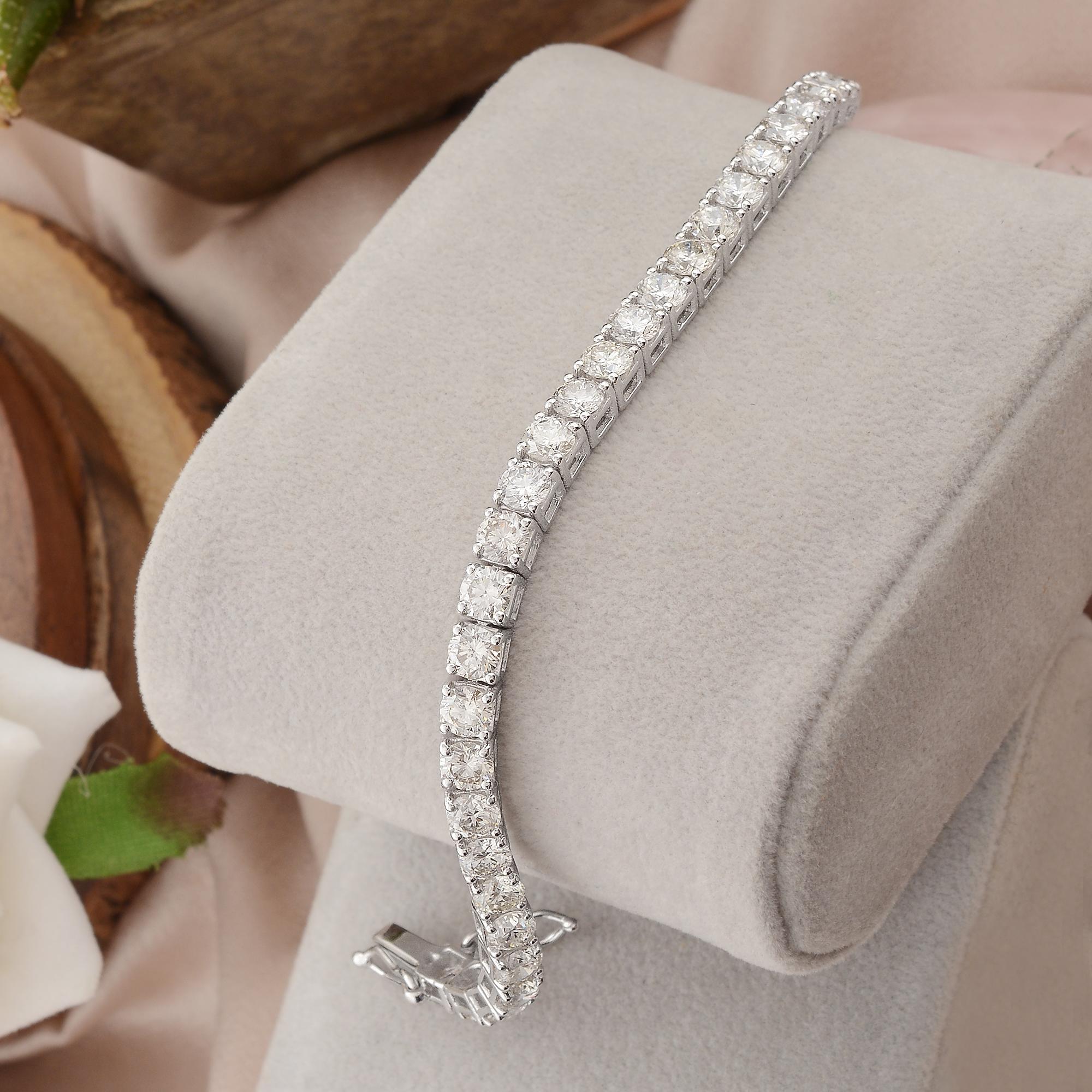 Round Cut 10 Carat SI/H Round Brilliant Cut Diamond Tennis Bracelet 18 Karat White Gold For Sale