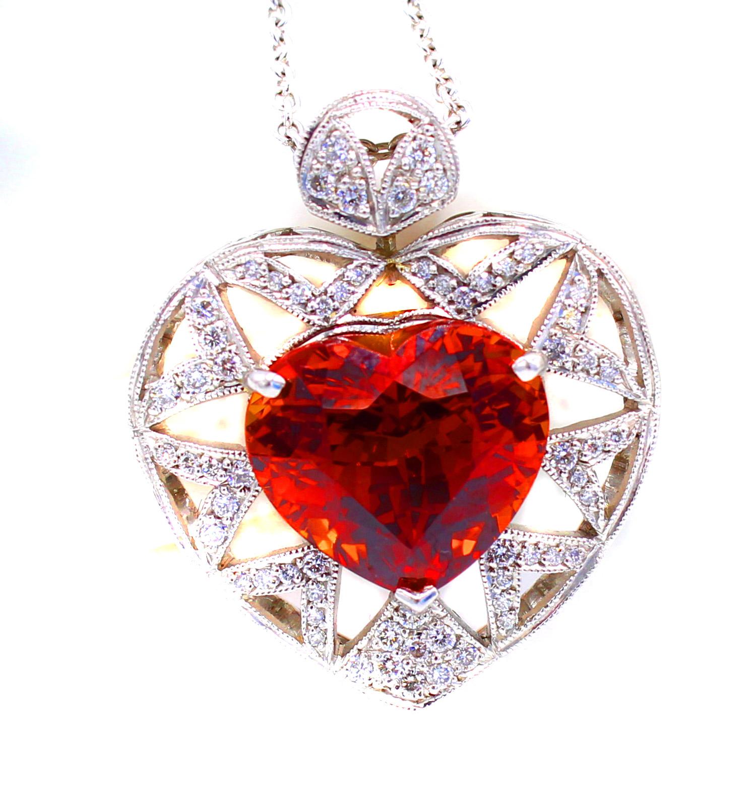 10 Carat Spessartine Garnet Diamond Pendant Necklace In Excellent Condition In New York, NY