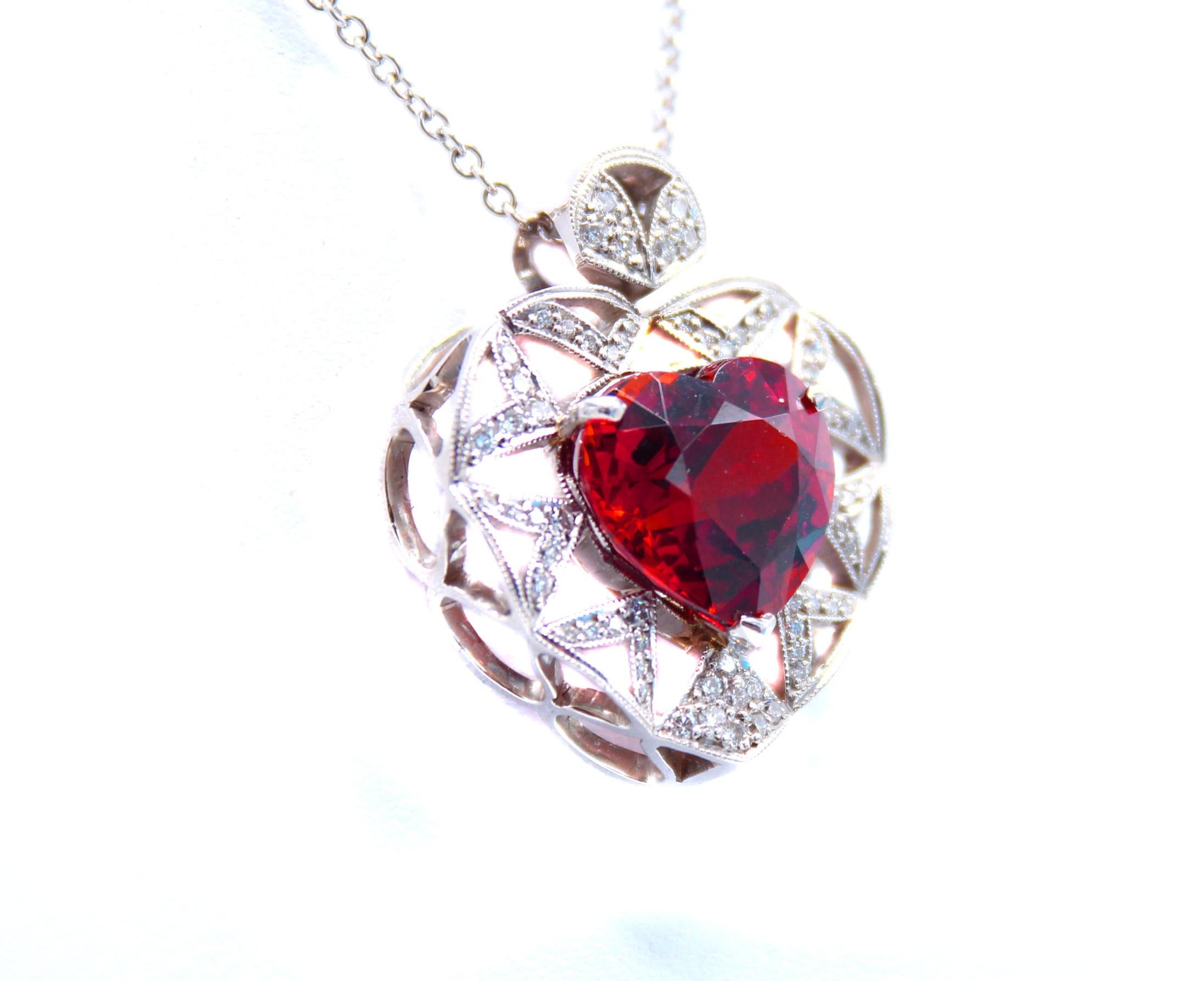 Women's or Men's 10 Carat Spessartine Garnet Diamond Pendant Necklace