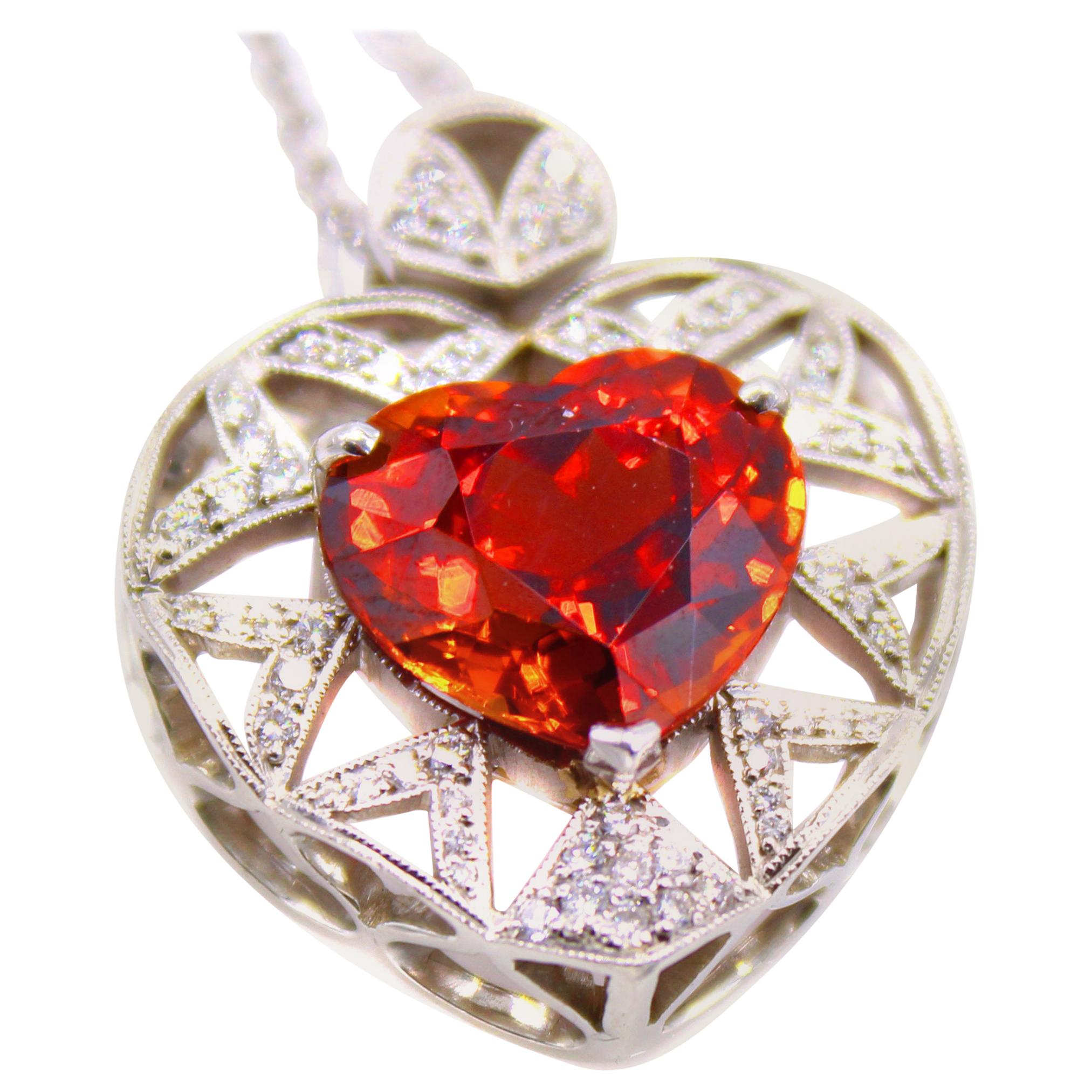 10 Carat Spessartine Garnet Diamond Pendant Necklace