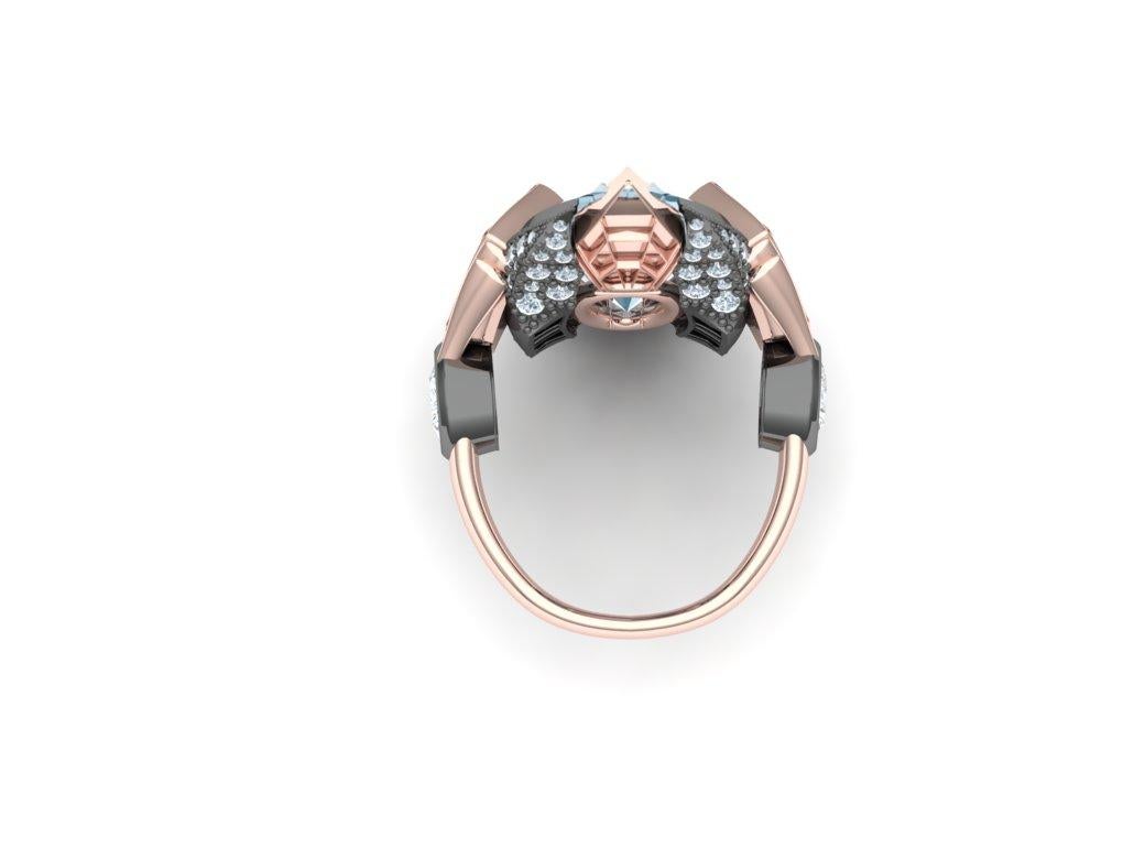 Marquise Cut 10 Carat Steel Blue Topaz and Diamond Rose Gold Ring Carpenter & Sons
