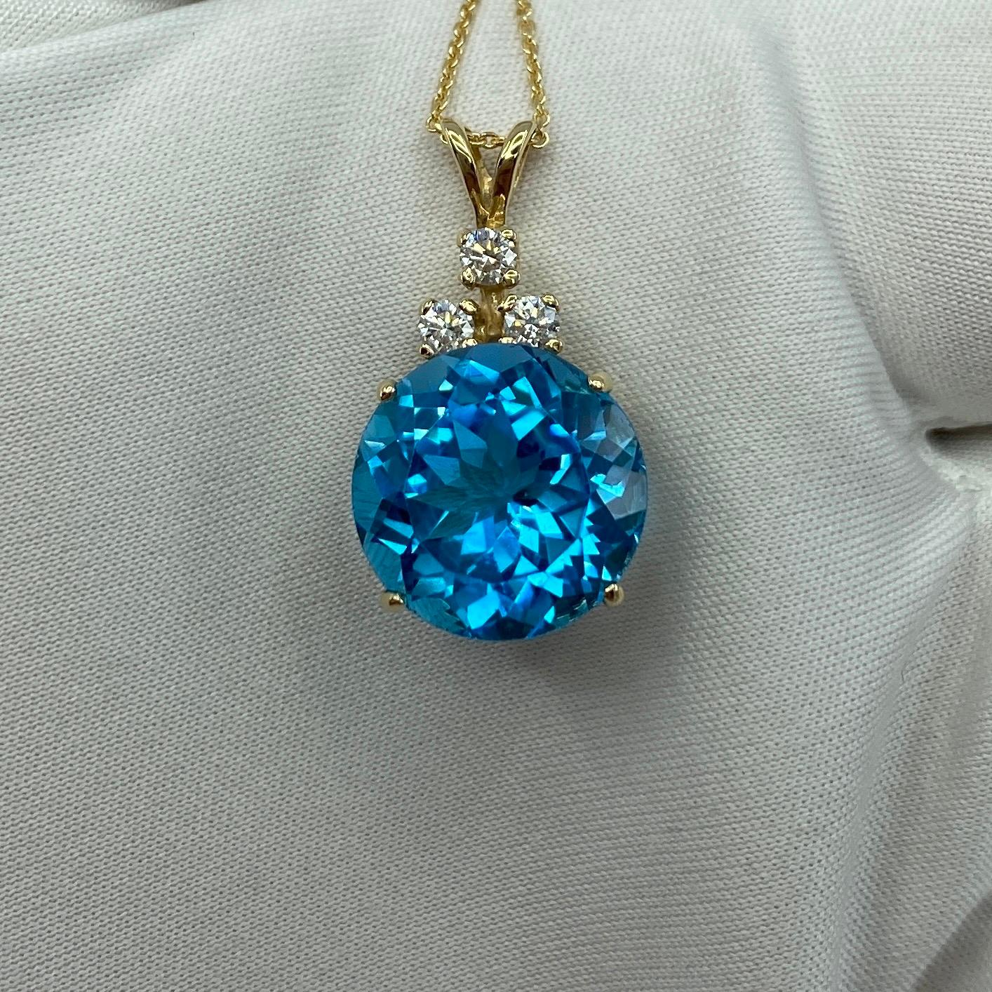 10 Carat Swiss Blue Topaz & Diamond Yellow Gold Pendant Necklace Round Cut 4