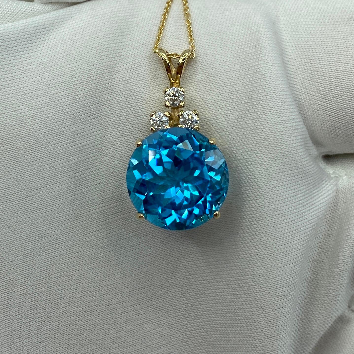 10 Karat Schweizer Blautopas & Diamant Gelbgold Anhänger Halskette Rundschliff 5