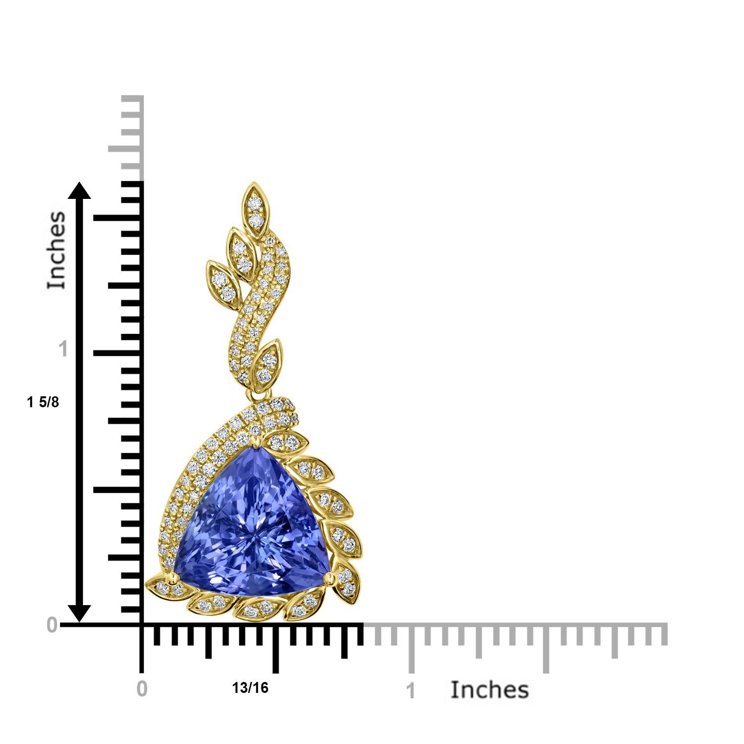 Trillion Cut 10 Carat Tanzanite and Diamond Pendant For Sale