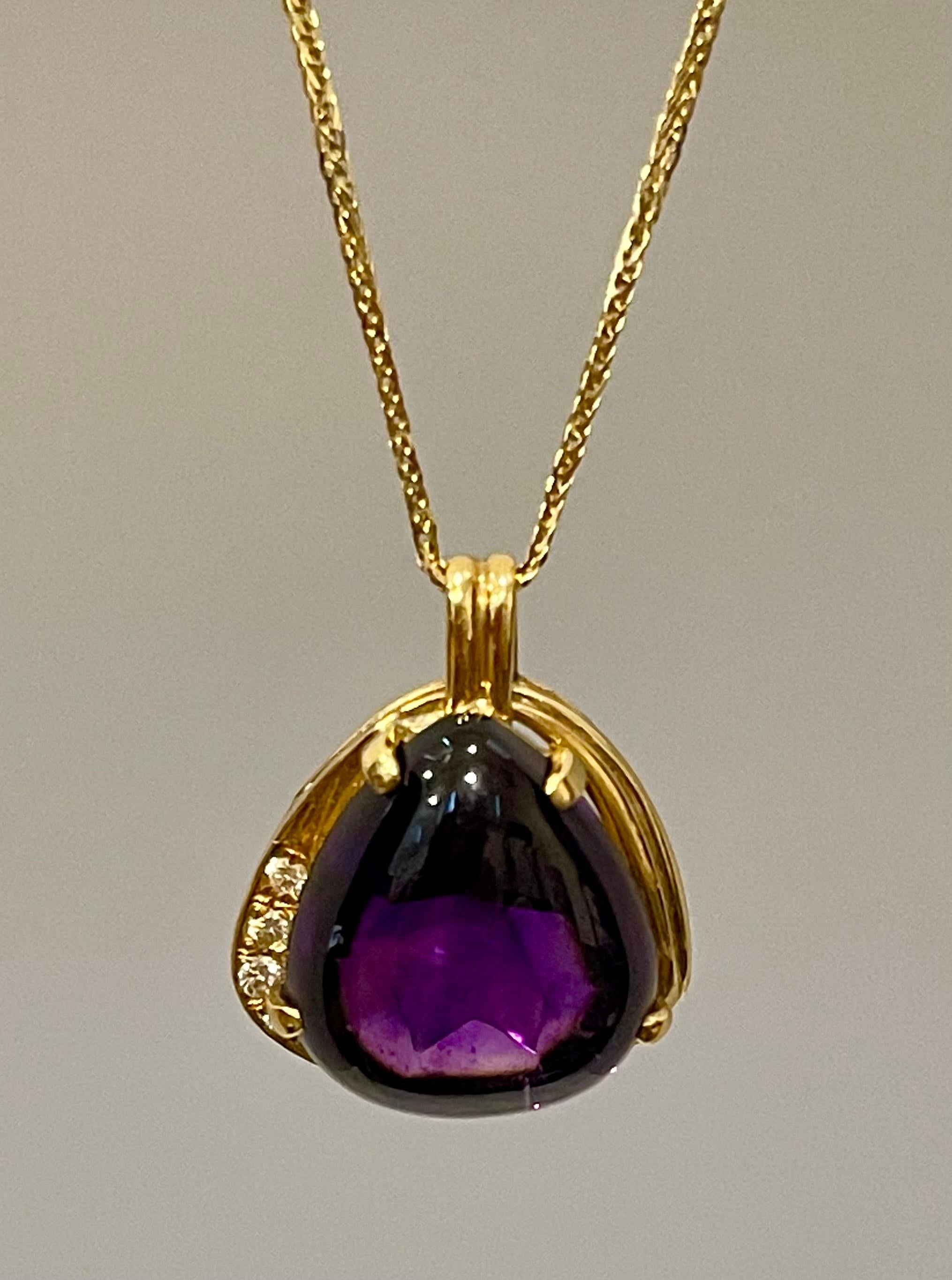 10 Carat Tear Drop Amethyst and Diamonds Pendent Necklace 18 Karat Yellow Gold For Sale 11