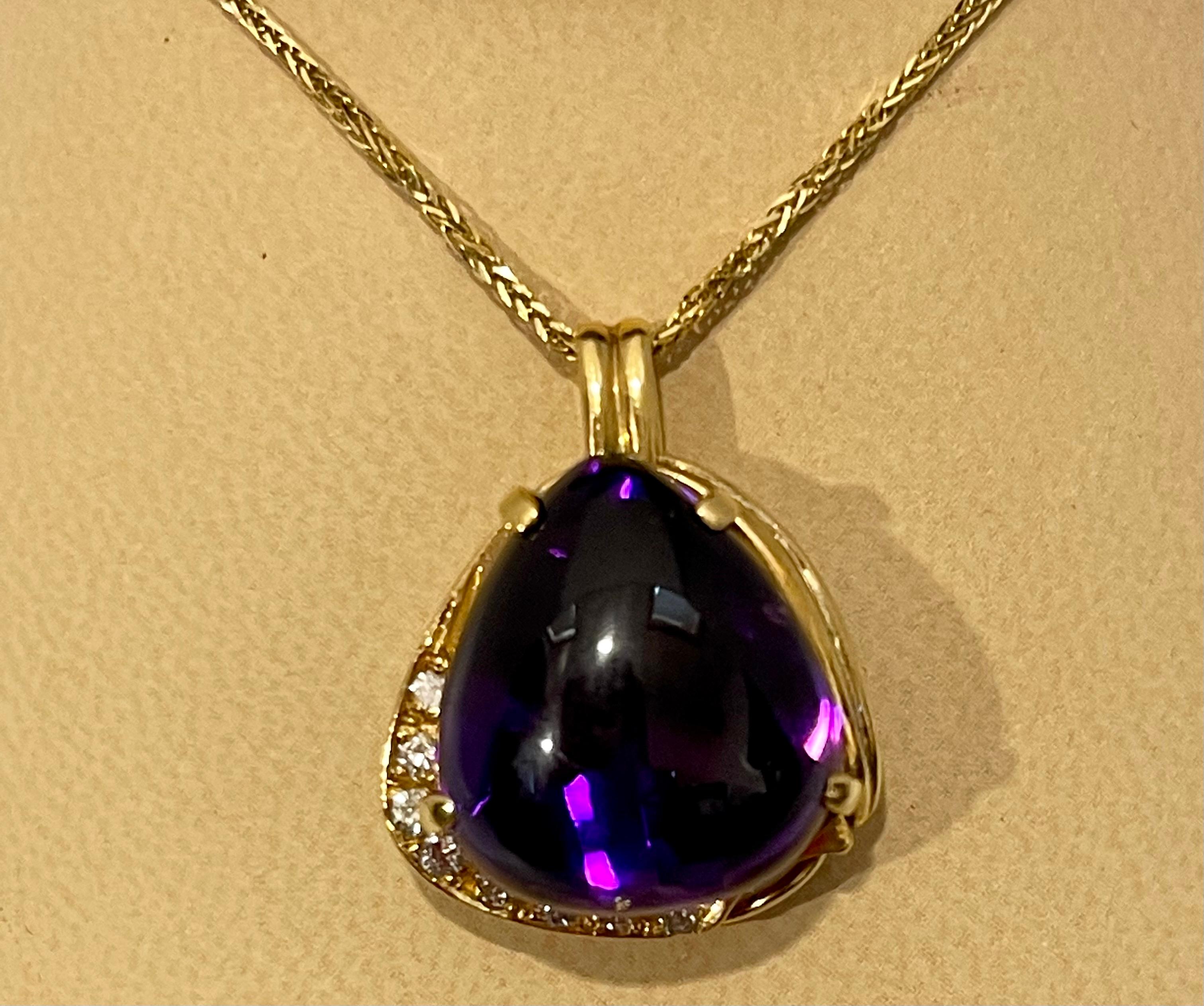 10 Carat Tear Drop Amethyst and Diamonds Pendent Necklace 18 Karat Yellow Gold For Sale 13