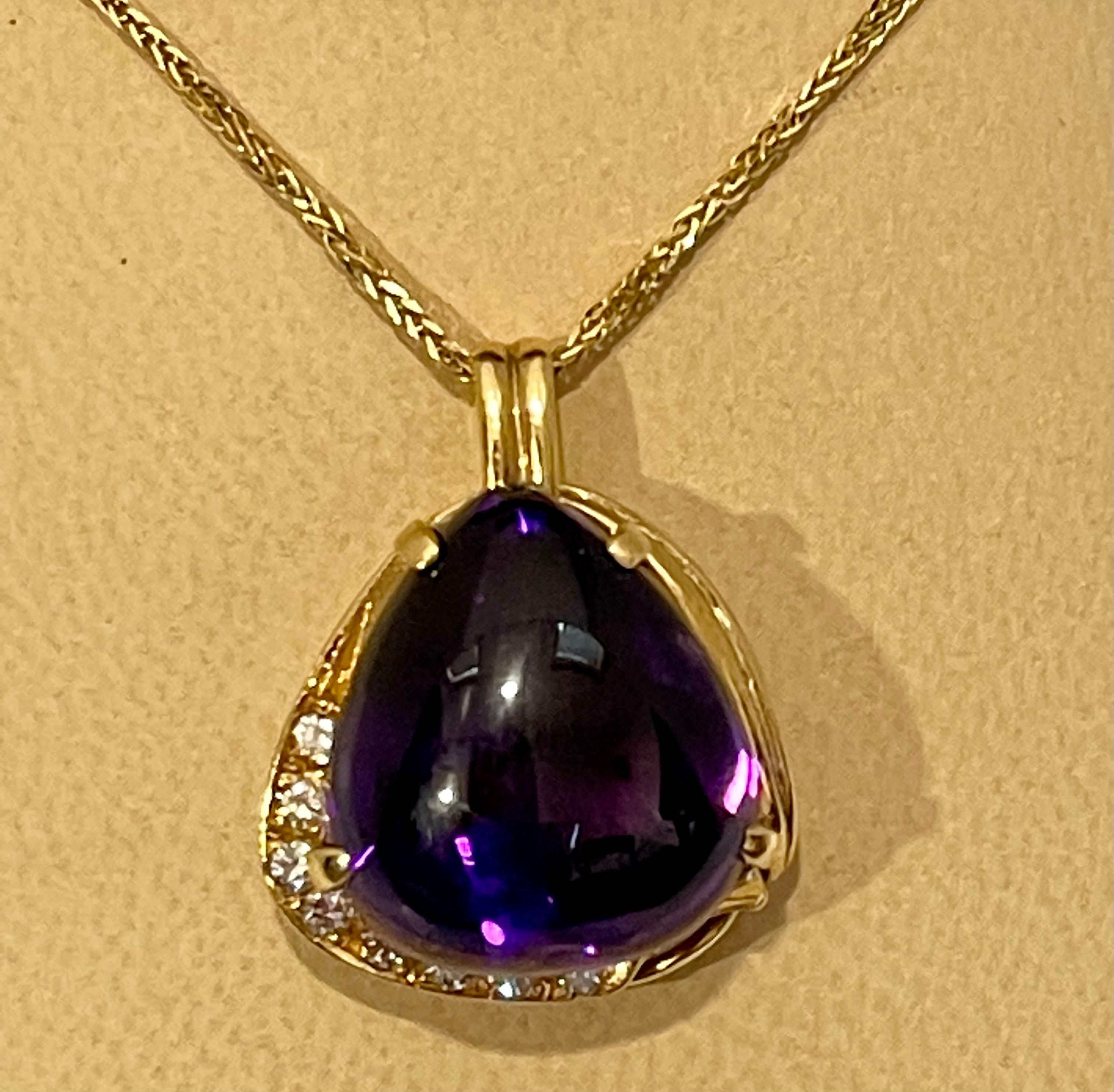 10 Carat Tear Drop Amethyst and Diamonds Pendent Necklace 18 Karat Yellow Gold For Sale 14