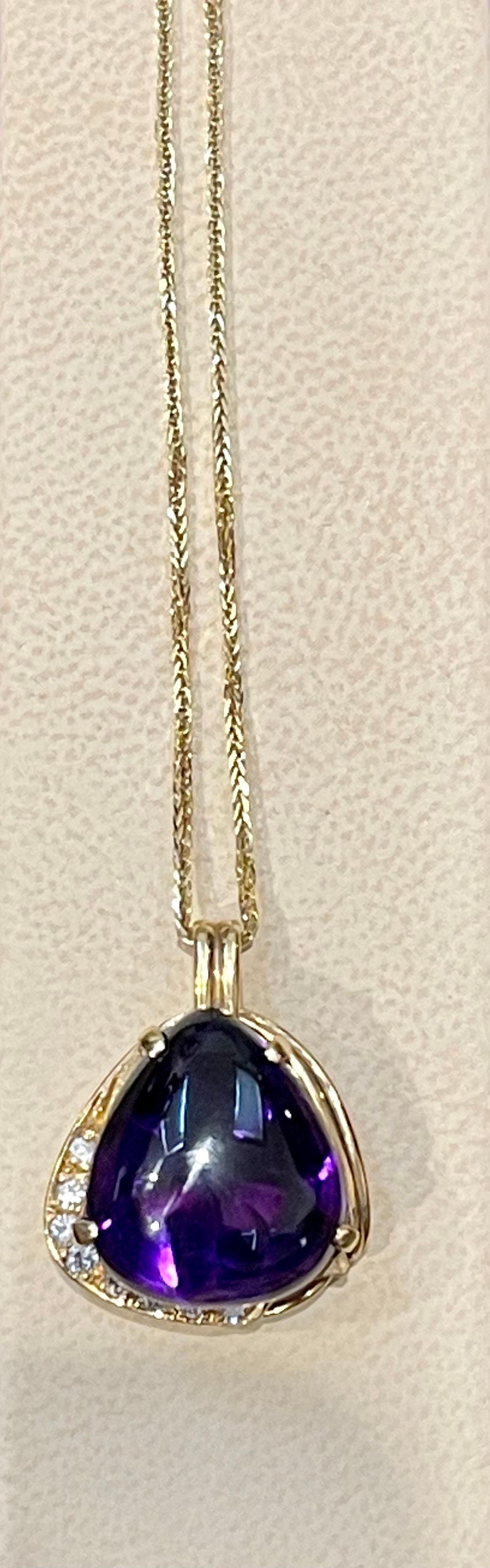 10 Carat Tear Drop Amethyst and Diamonds Pendent Necklace 18 Karat Yellow Gold For Sale 15