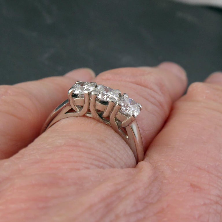 1.0 Carat Three-Stone Diamond Ring, Platinum Band, Pre-Owned at 1stDibs ...