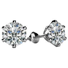 1.0 Carat Total Diamond Solitaire Stud Earrings 6 Prongs 18 Karat White Gold