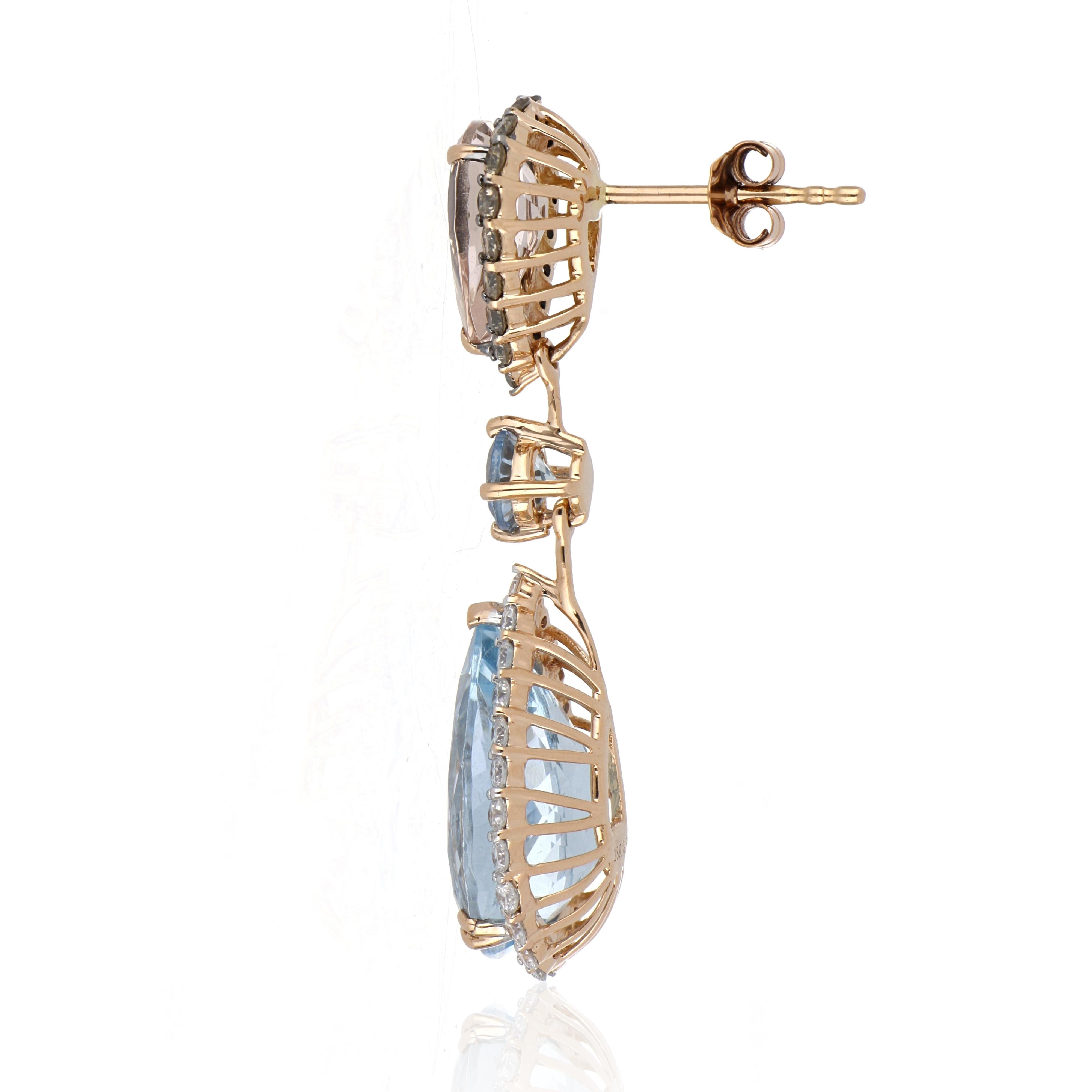10 Carat Total Morganite and Aquamarine Earring with Diamonds in 18 Karat Gold In New Condition For Sale In JAIPUR, IN