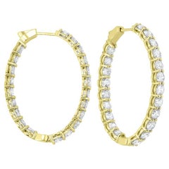 10 Carat Total Weight Diamond Inside-Outside Oval Hoops in 14 Karat Yellow Gold