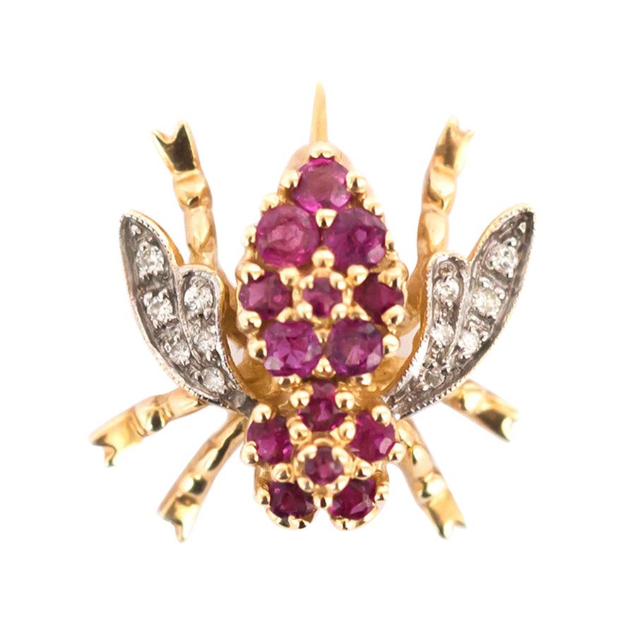 .10 Carat Total Weight Diamond Yellow Gold Brooch For Sale