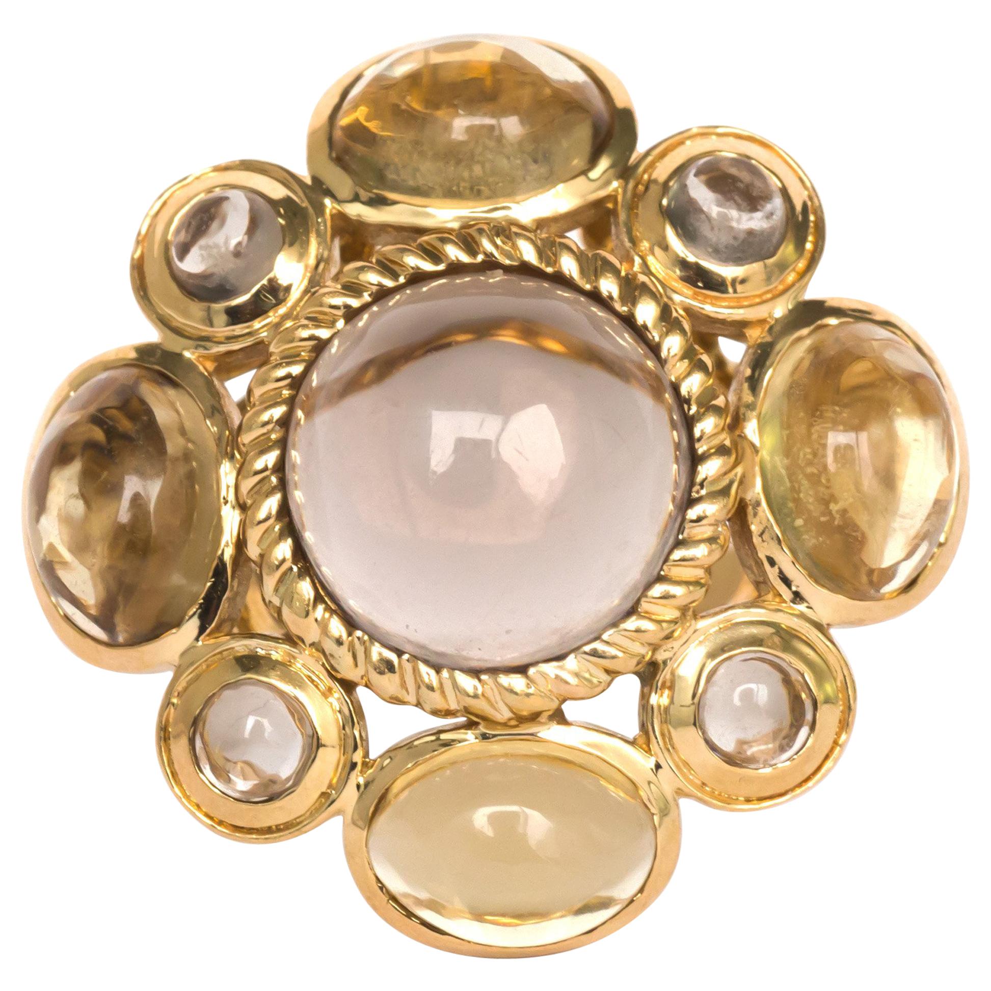 10 Carat Total Weight Quartz Yellow Gold Ring For Sale