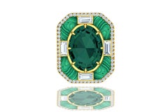10 Carat Tourmaline and Malachite Diamond Cocktail Ring