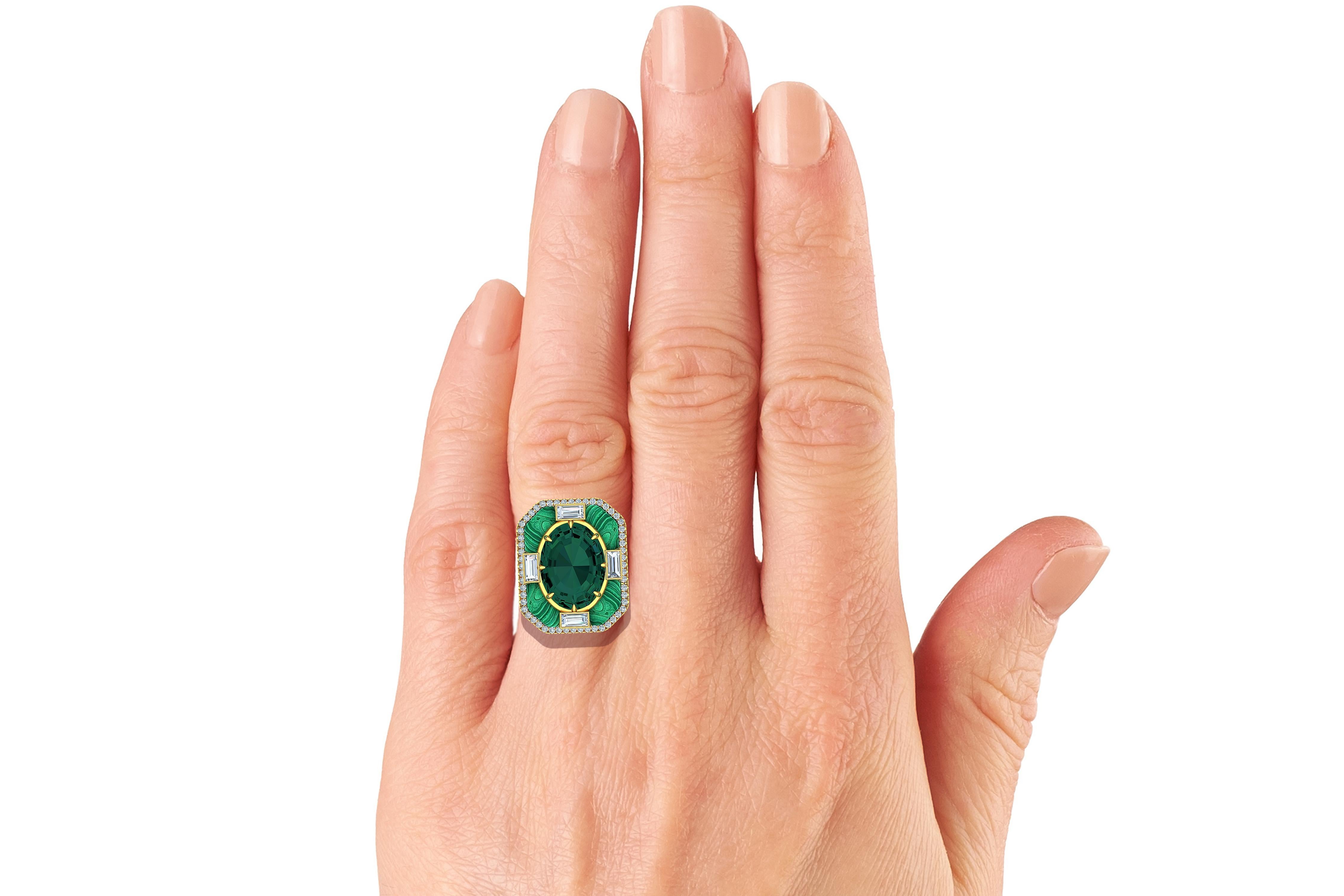 10 Carat Tourmaline and Malachite Diamond Cocktail Ring In Excellent Condition For Sale In Aliso Viejo, CA
