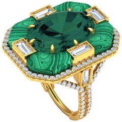 10 Carat Tourmaline and Malachite Diamond Cocktail Ring