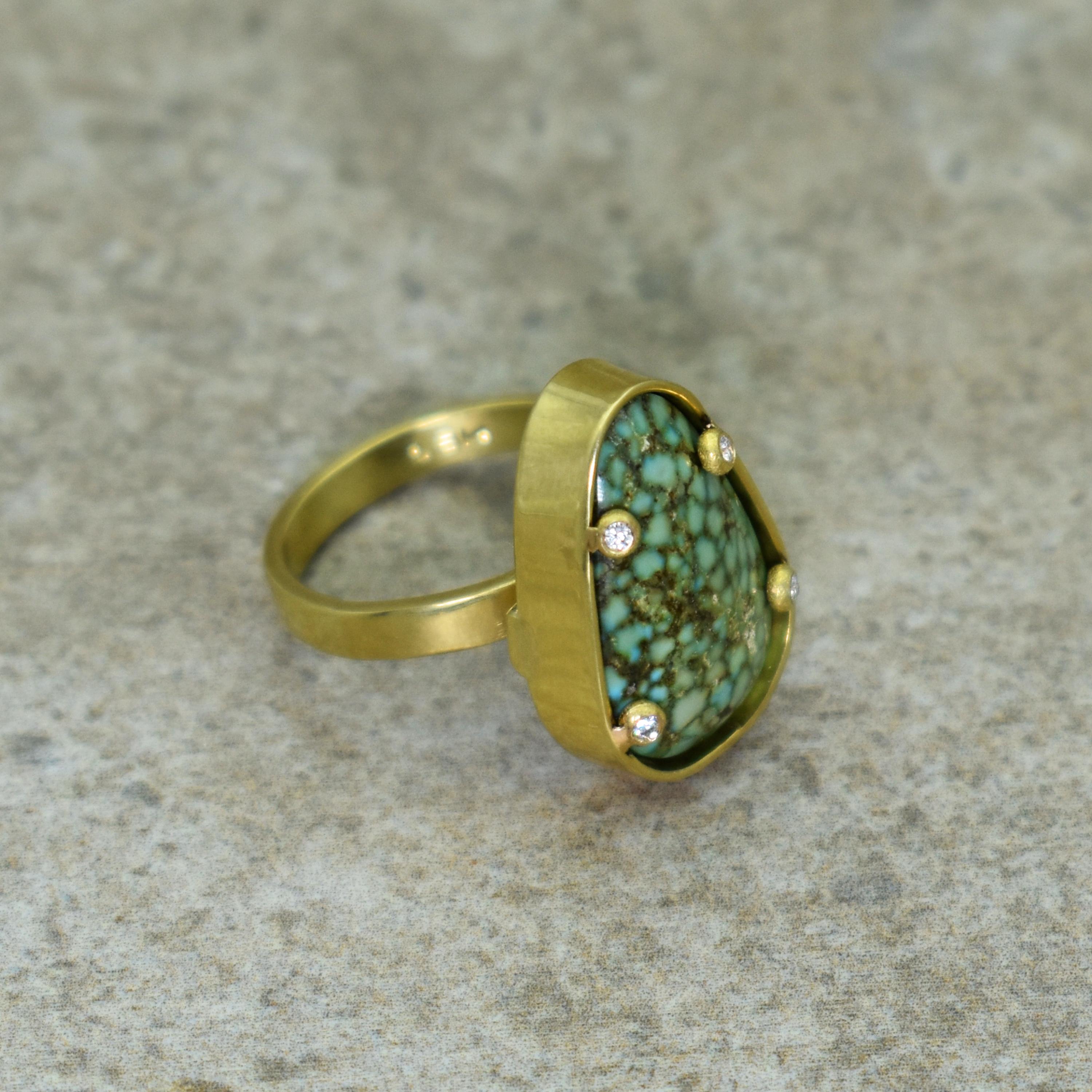 Women's 10 Carat Turquoise Mountain & Diamond 18 Karat Gold Cocktail Ring