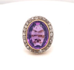 10 Carat Vintage Amethyst Diamond Ring 18 Karat Yellow Gold