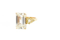 10 Carat Vintage Emerald Cut Diamond Ring with Side Trillions