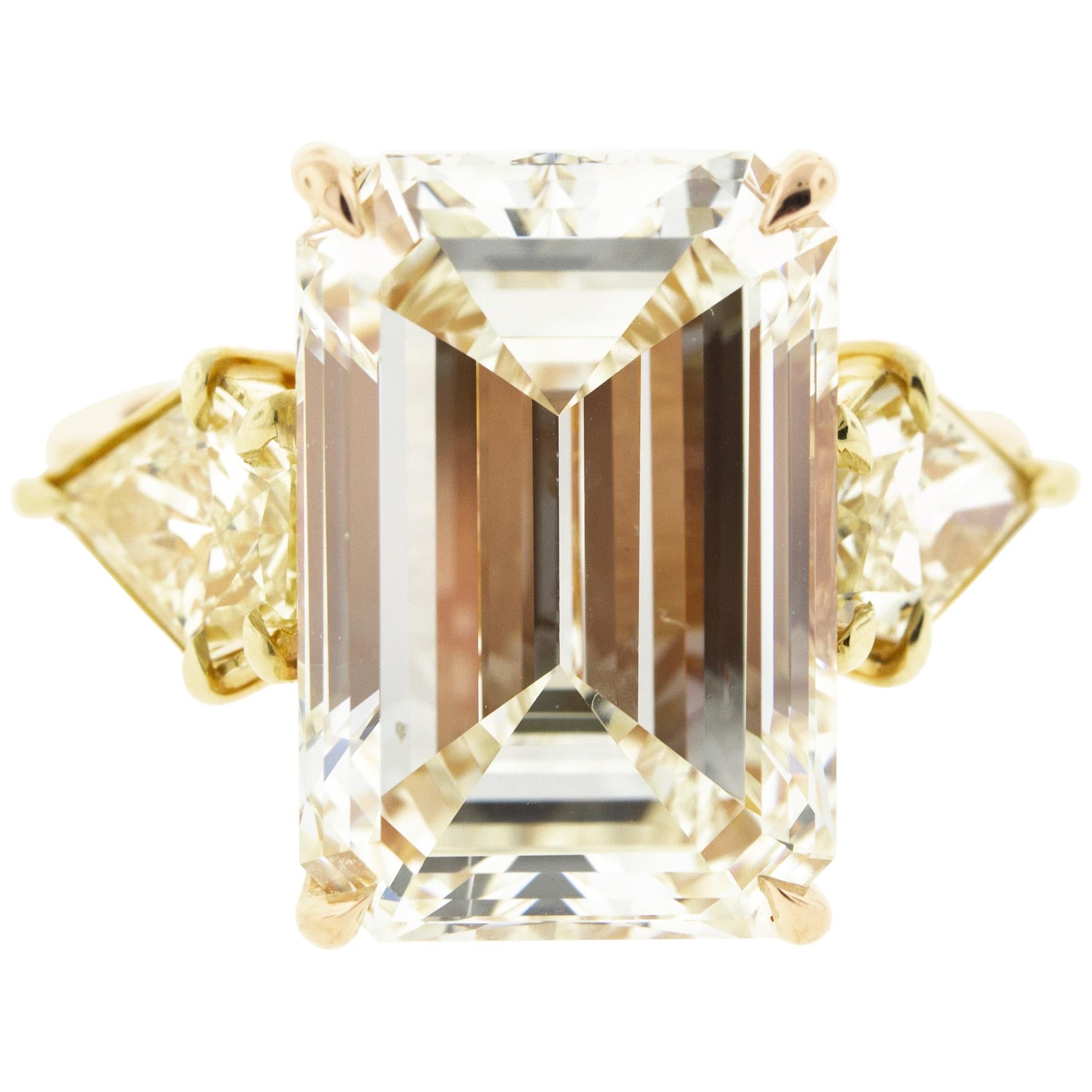 10 Carat Vintage Emerald Cut Diamond Ring with Side Trillions For Sale
