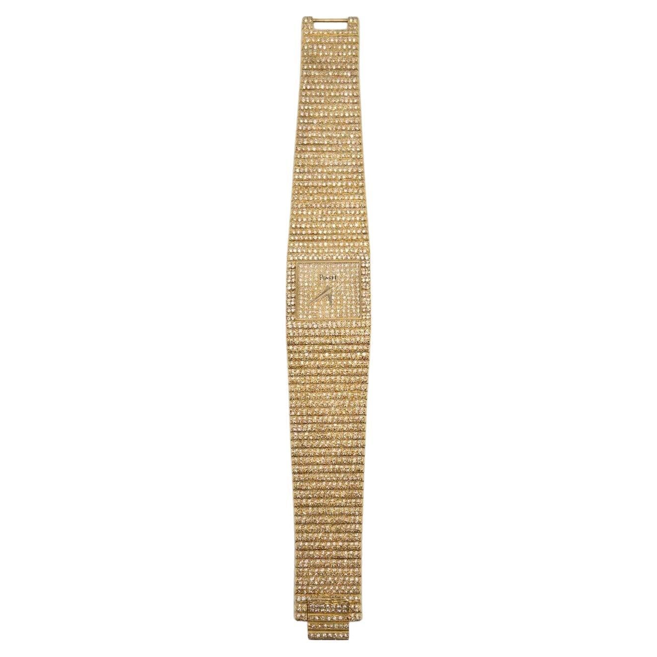 Round Cut 10 Carat Vintage Piaget 18K Yellow Gold Diamond Men’s Watch For Sale
