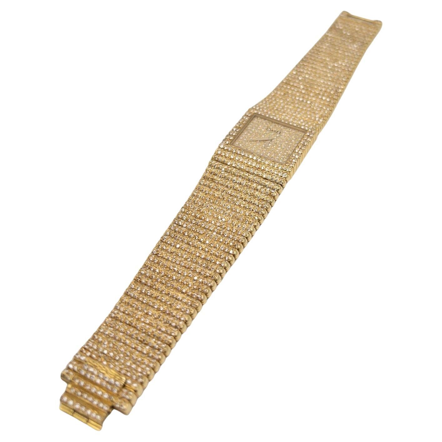 10 Carat Vintage Piaget 18K Yellow Gold Diamond Men’s Watch In Excellent Condition For Sale In Chicago, IL