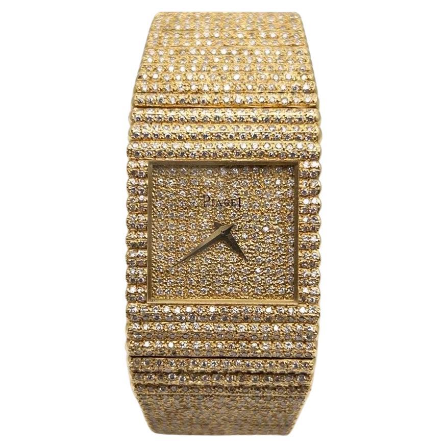 10 Carat Vintage Piaget 18K Yellow Gold Diamond Men’s Watch For Sale