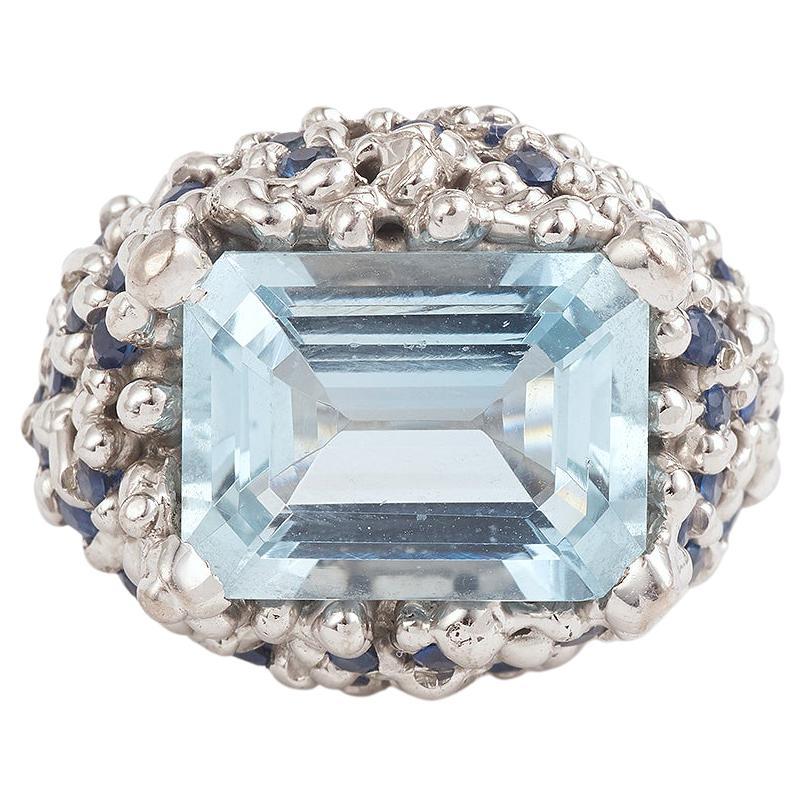 Antoine Camus 10 Carats Aquamarine Sapphires 18 Carats White Gold Cocktail Ring For Sale