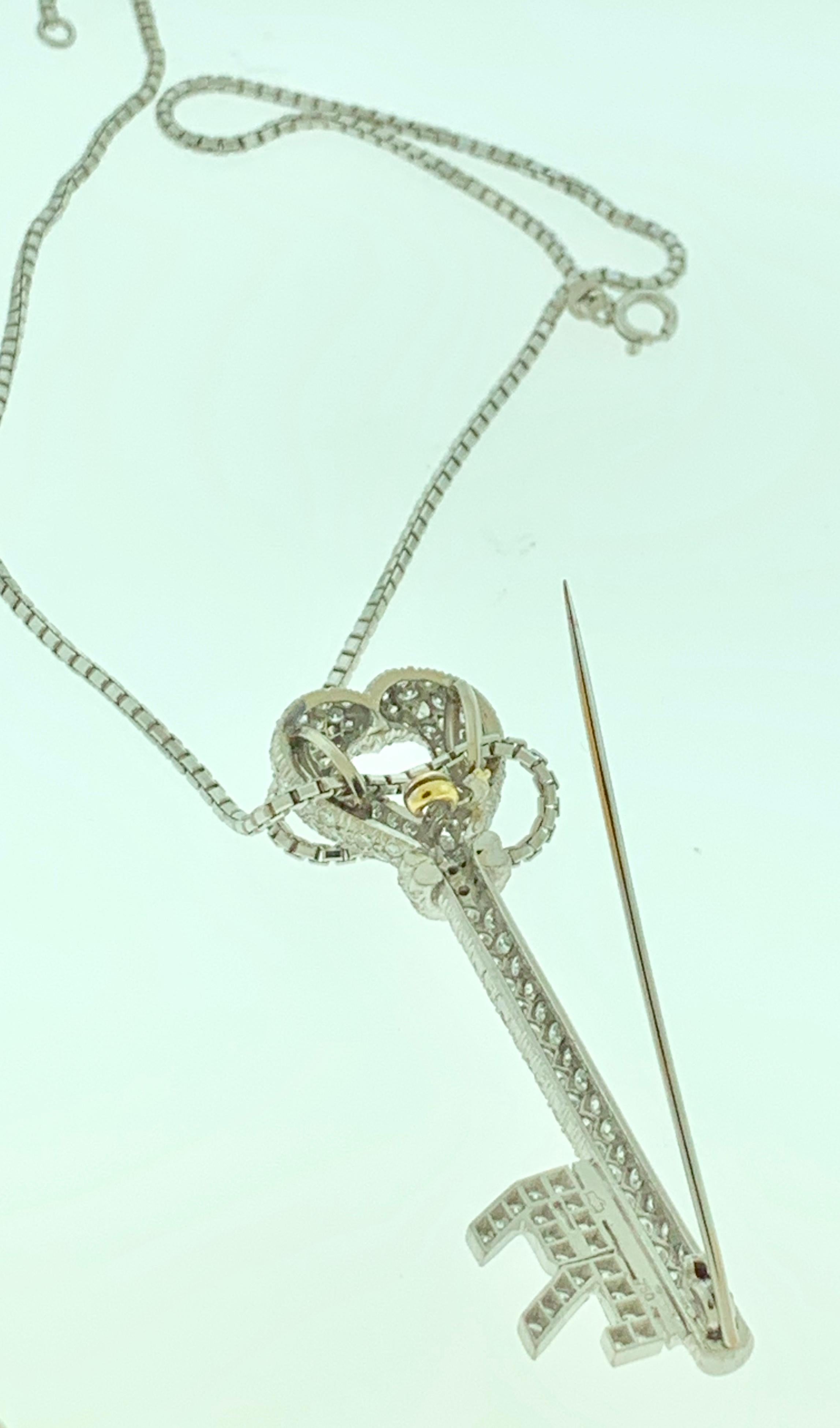 10 Carat Diamonds Key Necklace / Pin 18 Karat White Gold Designer Balestra In Excellent Condition In New York, NY