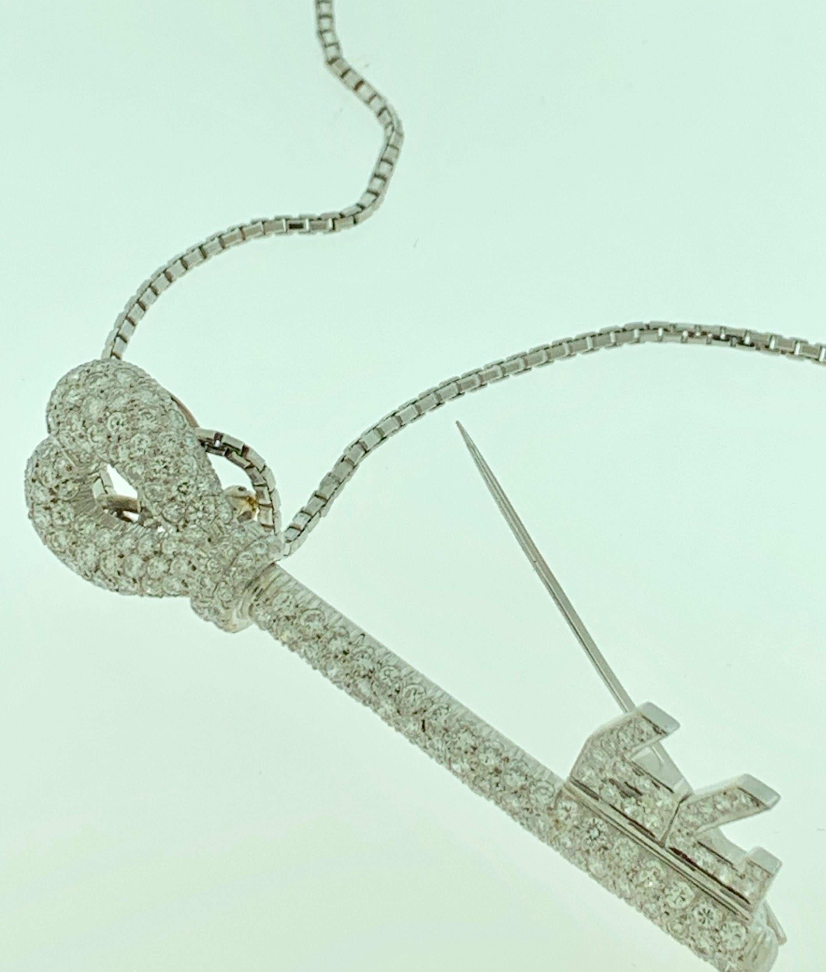 Women's 10 Carat Diamonds Key Necklace / Pin 18 Karat White Gold Designer Balestra