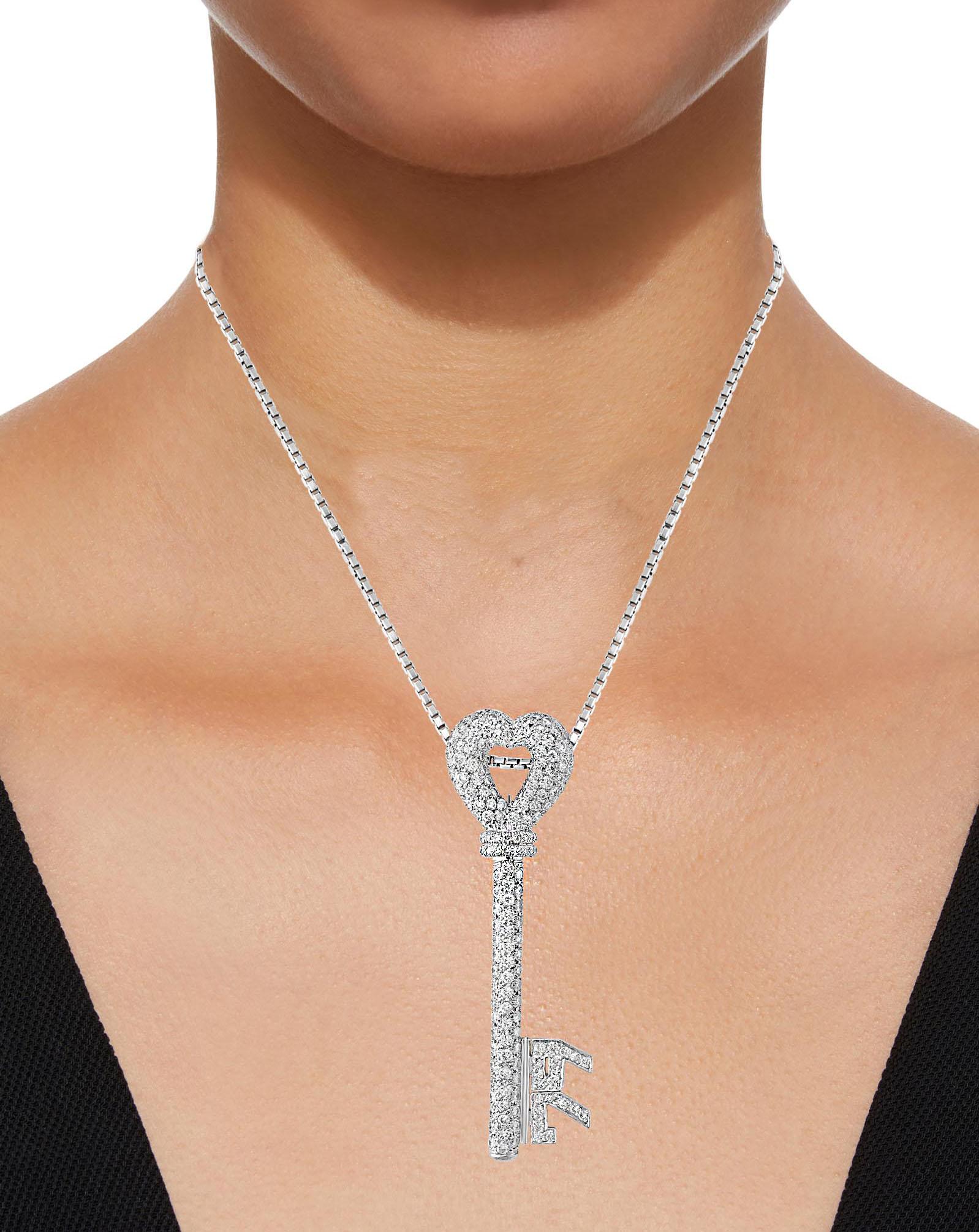 10 Carat Diamonds Key Necklace / Pin 18 Karat White Gold Designer Balestra 2