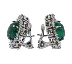 12 Carat Emerald Cabochon Diamond Gold Cocktail Earrings