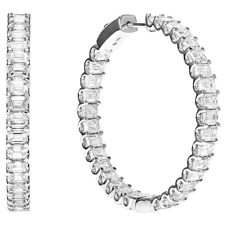 10 Carats Emerald Cut Diamond Hoop Earrings Certified For Sale