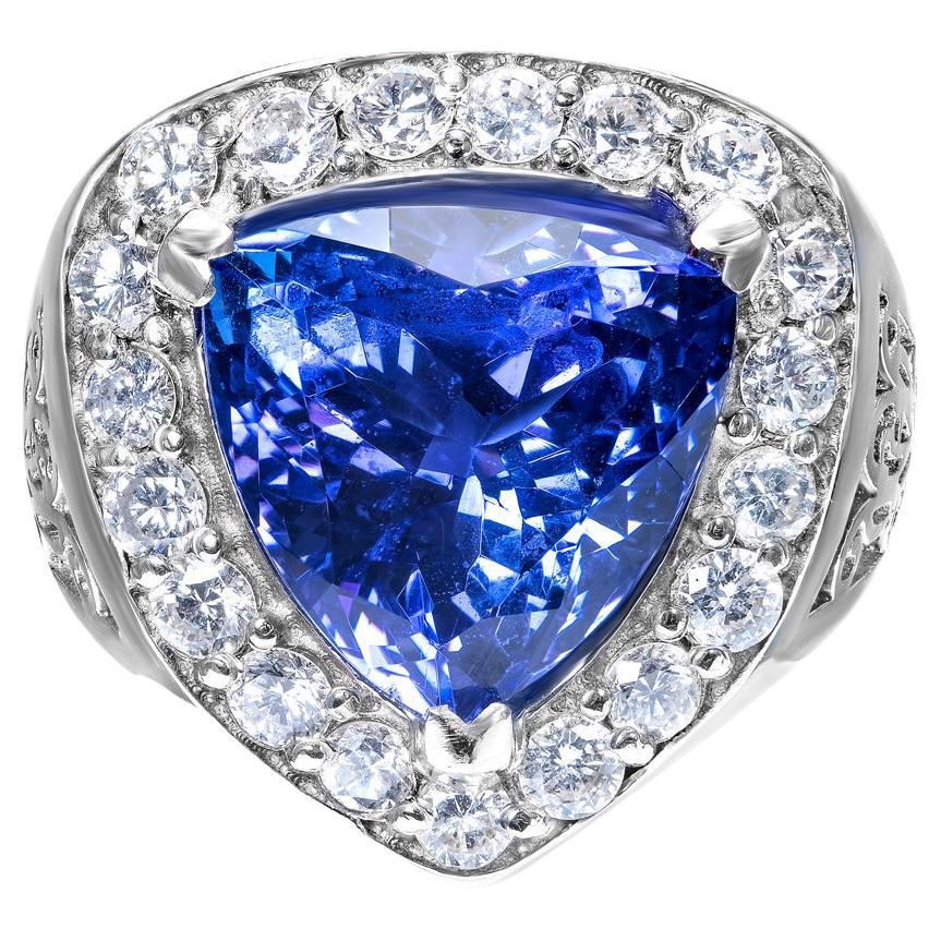 10 Carats Trilliant Cut Tanzanite Ring Certified B AAA 