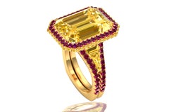 10 Carat Yellow Sapphire Emerald Cut and Ruby Ring